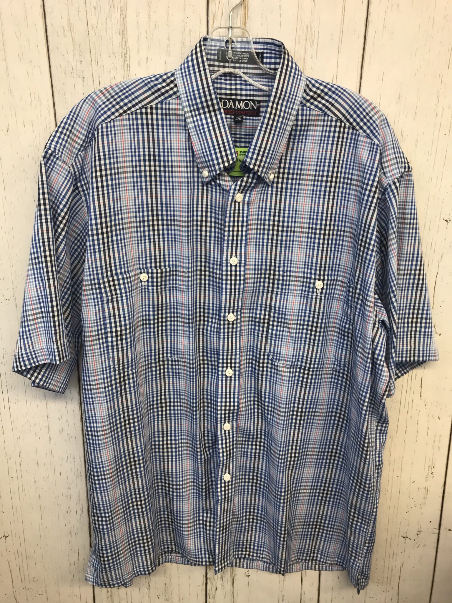 Mens short sleeve plaid shirt by DAMON-Size: Large